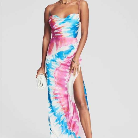 Retrofete Silk Marlene Cotton Candy Maxi Slip Dress Tie Dye Print High Slit M - Picture 3 of 16